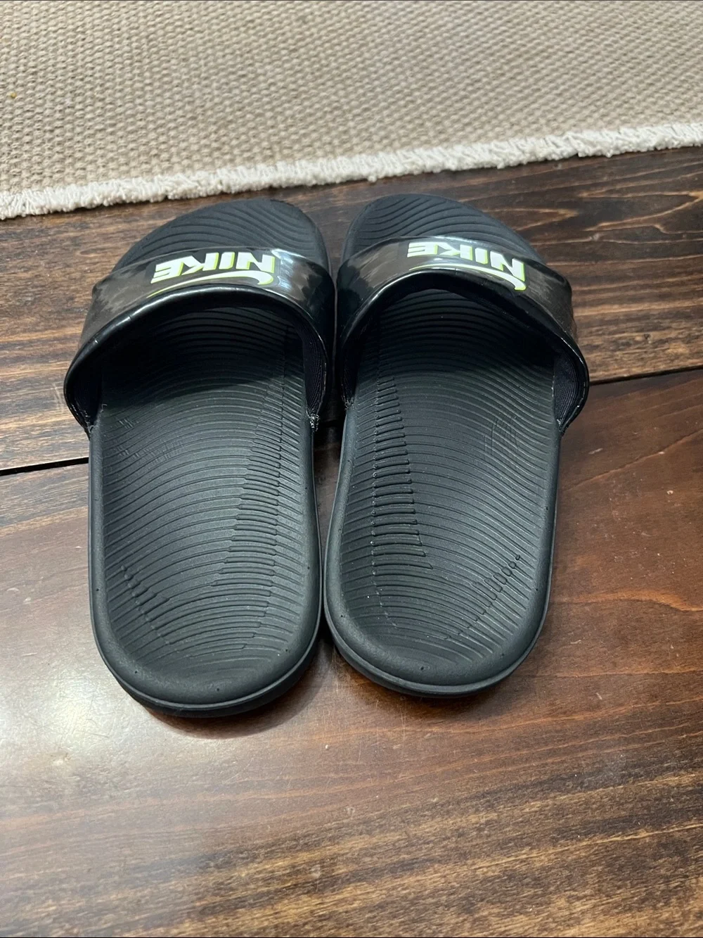 Nike Black Slides with Neon Lime Logo